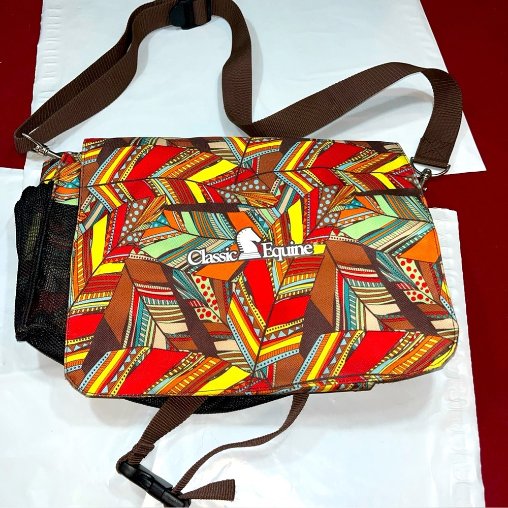 Classic Equine Messenger BAG Shoulder Strap MESH Pocket TOTE geometric Colorful